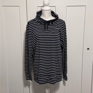 L L Bean Navy and White Striped Hoodie